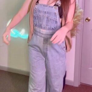 Distressed, Basic Light Wash Overalls + Cable Knit Cardigan Look